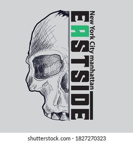 typographic vector illustration of skull  . tee shirt graphics . artwork . t shirt graphics