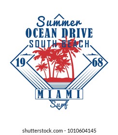 Typographic vector illustration of surf and miami theme. t shirt graphics