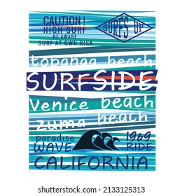 typographic vector illustration of surf theme. tee  shirt graphics , print