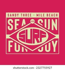 typographic vector illustration of surf  theme. t shirt graphics
