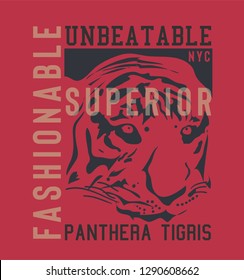 Typographic vector illustration of Tiger. t shirt graphics