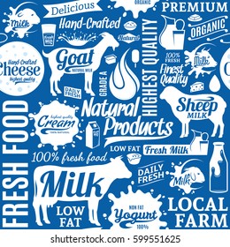Typographic vector milk product seamless pattern or background.
