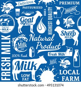 Typographic vector milk seamless pattern or background