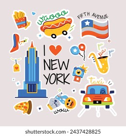 A typographic vector showcasing new york culture, delicious food and other city life elements  