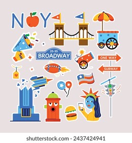 A typographic vector symbolizing various nyc culture elements, street life, and celebrations 