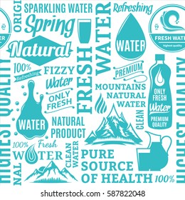 Typographic vector water seamless pattern or background.