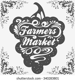 Typographic vintage poster. Farmers market. Can be used as a print on T-shirts and bags, label, restaurant menu and organic food shop. Hand drawn vegan lettering. Inspirational eco poster.