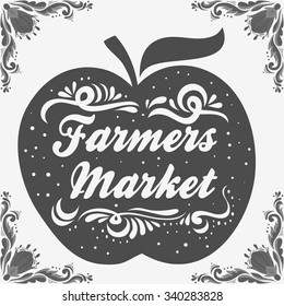 Typographic vintage poster. Farmers market. Can be used as a print on T-shirts and bags, label, restaurant menu and organic food shop. Hand drawn vegan lettering. Inspirational eco poster.