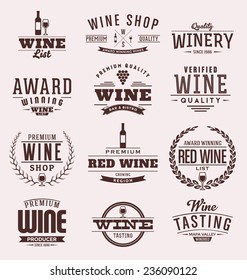 Typographic Wine Label Design Set - Vintage Style Emblems