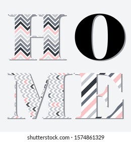 typographic word home, geometric patterns inside letters, vector