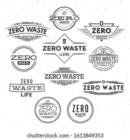 Typographic zero waste design set - collection of ecologic waste free living concept emblems