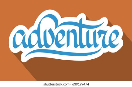 Typographical abstract template with handwritten stylized paper Adventure inscription on light background isolated vector illustration