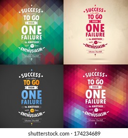 Typographical Background Illustration with quote of Winston Churchill. Geometric patters and paper background