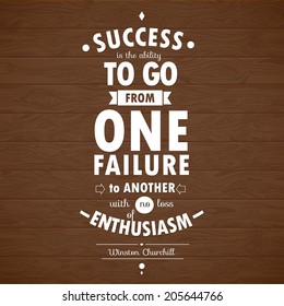 Typographical Background Illustration with quote of Winston Churchill Wooden planks background