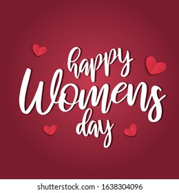 Typographical background for your love. Happy Womens Day. Heart shaped on red background.