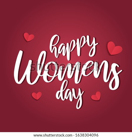 Typographical background for your love. Happy Womens Day. Heart shaped on red background.
