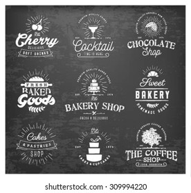 Typographical Bakery, Chocolate and Drinks Vintage Icons