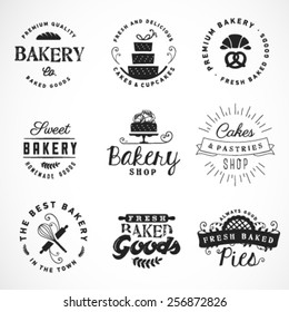 Typographical Bakery, Desserts and Cakes Design Elements on White Background