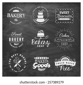Typographical Bakery Labels, Badges and Design Elements on Chalkboard