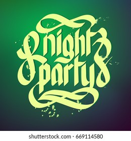 Typographical concept background with words night party written in beautiful font flat vector illustration