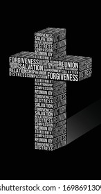 Typographical cross illustration with the last seven words of Jesus Christ