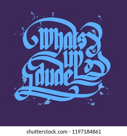 Typographical design concept with handwritten blue stylized inscription on purple background isolated vector illustration