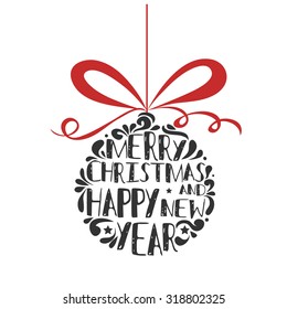 Typographical greeting card. Merry christmas and happy new year. Lettering.  Can be used as a print on T-shirts and bags, for posters and invitations. Hipster style. Element for design