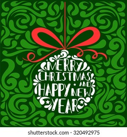 Typographical greeting card. Merry christmas and happy new year. Lettering.  Can be used as a print on T-shirts and bags, for posters and invitations. Hipster style. Element for design