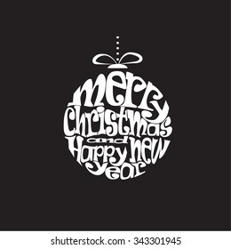 Typographical greeting card. Merry christmas and happy new year. Lettering. Element for design. Vector