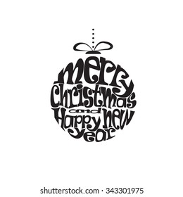 Typographical greeting card. Merry christmas and happy new year. Lettering. Element for design. Vector