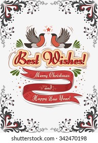 Typographical greeting card. Merry Christmas/Happy new year. Lettering. Can be used as a print  for posters and invitations. Vintage. Hand drawn/Element for design
