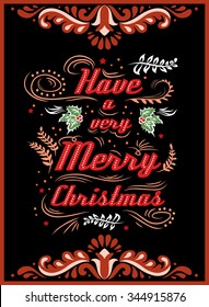 Typographical greeting card. Merry Christmas/Happy new year. Lettering. Can be used as a print  for posters and invitations. Vintage. Hand drawn/Element for design