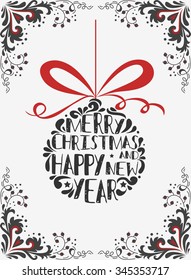 Typographical greeting card. Merry Christmas/Happy new year. Lettering. Can be used as a print  for posters and invitations. Vintage. Hand drawn/Element for design