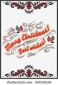 Typographical greeting card. Merry Christmas/Happy new year. Lettering. Can be used as a print  for posters and invitations. Vintage. Hand drawn/Element for design