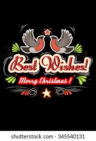 Typographical greeting card. Merry Christmas/Happy new year. Lettering. Can be used as a print  for posters and invitations. Vintage. Hand drawn/Element for design
