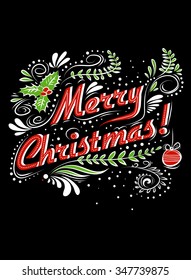 Typographical greeting card. Merry Christmas/Happy new year. Lettering. Can be used as a print  for posters and invitations. Vintage. Hand drawn/Element for design