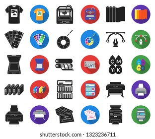 Typographical products black,flat icons in set collection for design. Printing and equipment vector symbol stock web illustration.