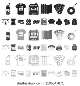 Typographical products cartoon icons in set collection for design. Printing and equipment vector symbol stock web illustration.