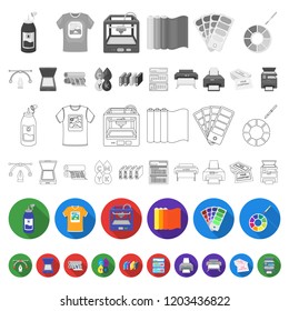 Typographical products flat icons in set collection for design. Printing and equipment vector symbol stock web illustration.