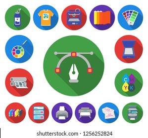 Typographical products flat icons in set collection for design. Printing and equipment vector symbol stock web illustration.