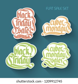 Typographical promotional inscriptions collection with calligraphic handwritten colorful paper stickers in flat style isolated vector illustration