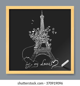 Typographical Retro Style Poster With Paris Symbols in Fly Hearts