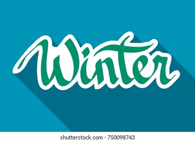 Typographical seasonal design concept with calligraphic stylized paper Winter inscription on blue background isolated vector illustration