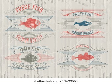 Typographical set of fish - vector. Logo, badge or label design template.