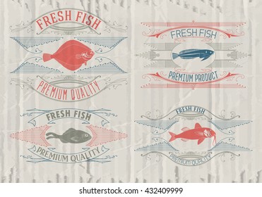 Typographical set of fish - vector. Logo, badge or label design template.