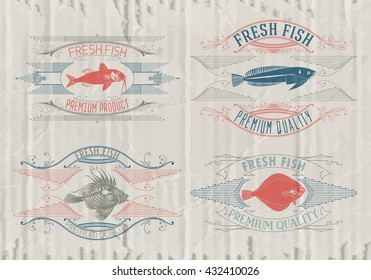 Typographical set of fish - vector. Logo, badge or label design template.
