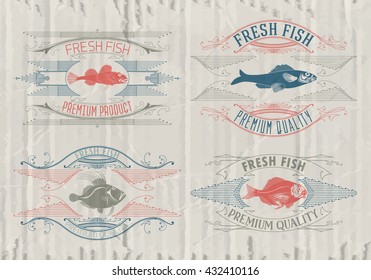 Typographical set of fish - vector. Logo, badge or label design template.