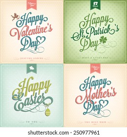 Typographical Spring Holiday Set - Valentine's Day - St. Patrick's Day - Easter - Mother's Day