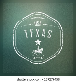 Typographical Touristic Greeting card on blurry background "Greetings from Texas, USA", Vector design. Badge without grunge effect included in hidden layer. 