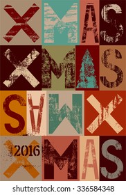 Typographical vintage style Christmas card or poster design. Retro grunge vector illustration.